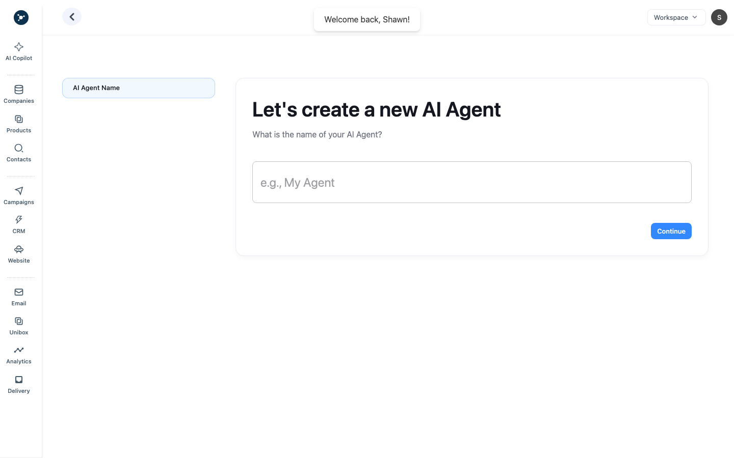 AI Agent create modal