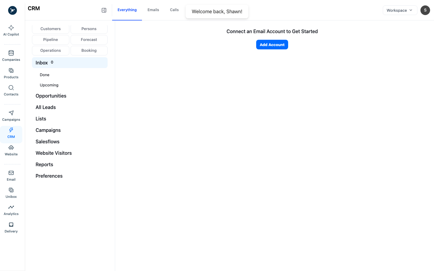 CRM main view