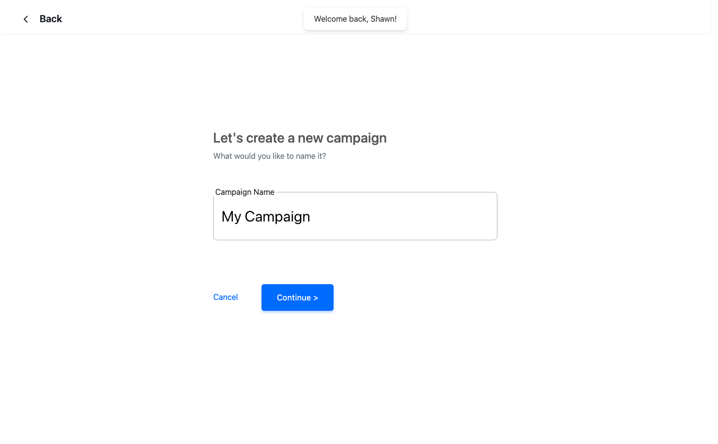 Campaign create modal