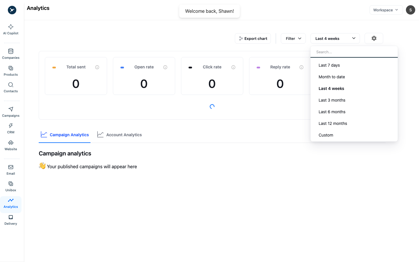 Analytics date-range menu