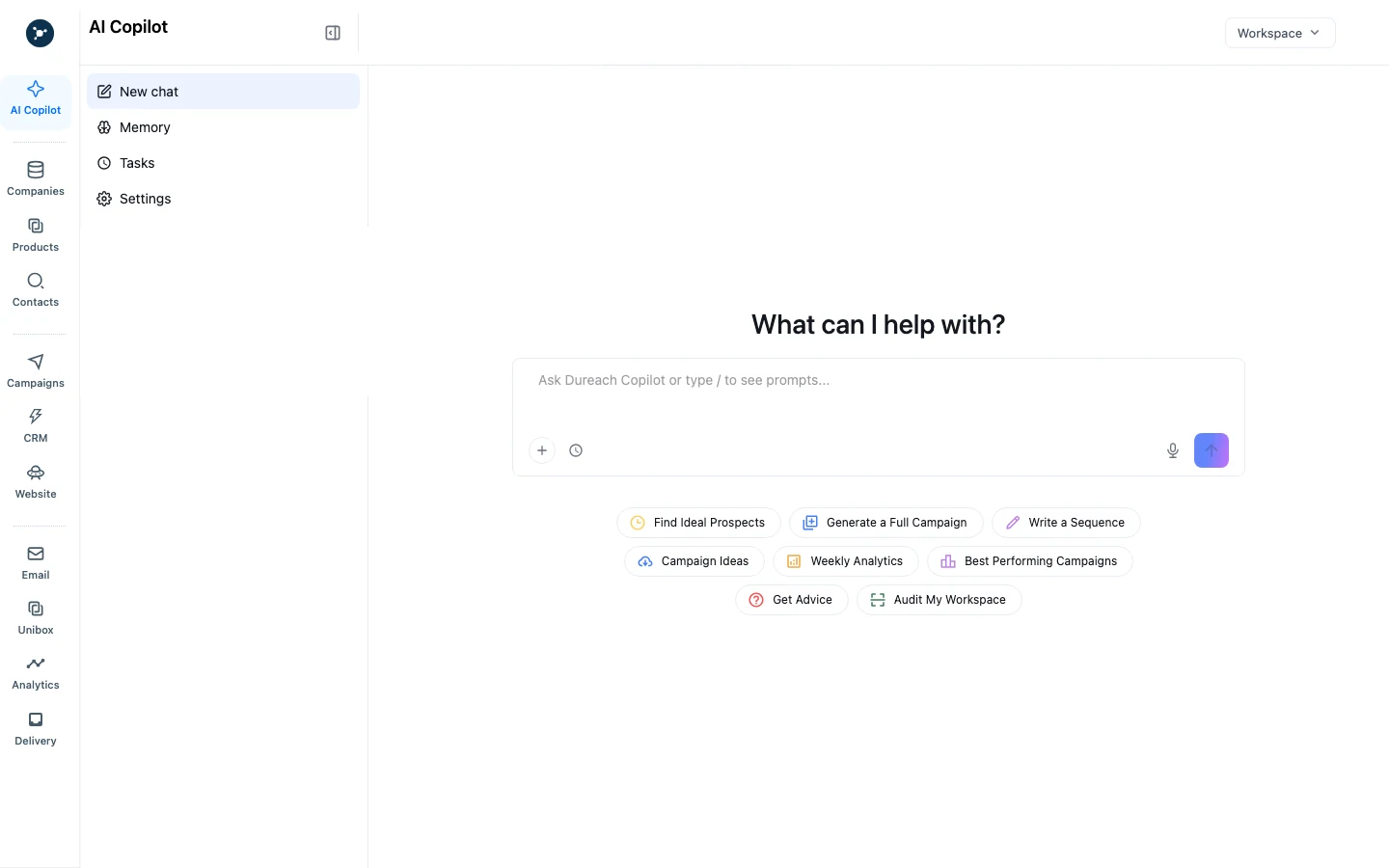 AI Copilot composer with the signed-in name and conversation history removed.