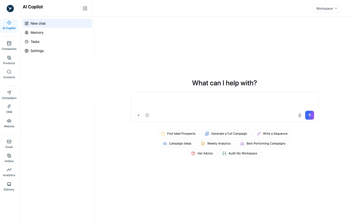 AI Copilot composer with the example prompt redacted.